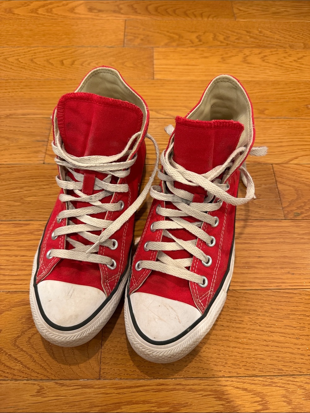 Converse 8.5 Red and White High-Top Canvas Sneakers